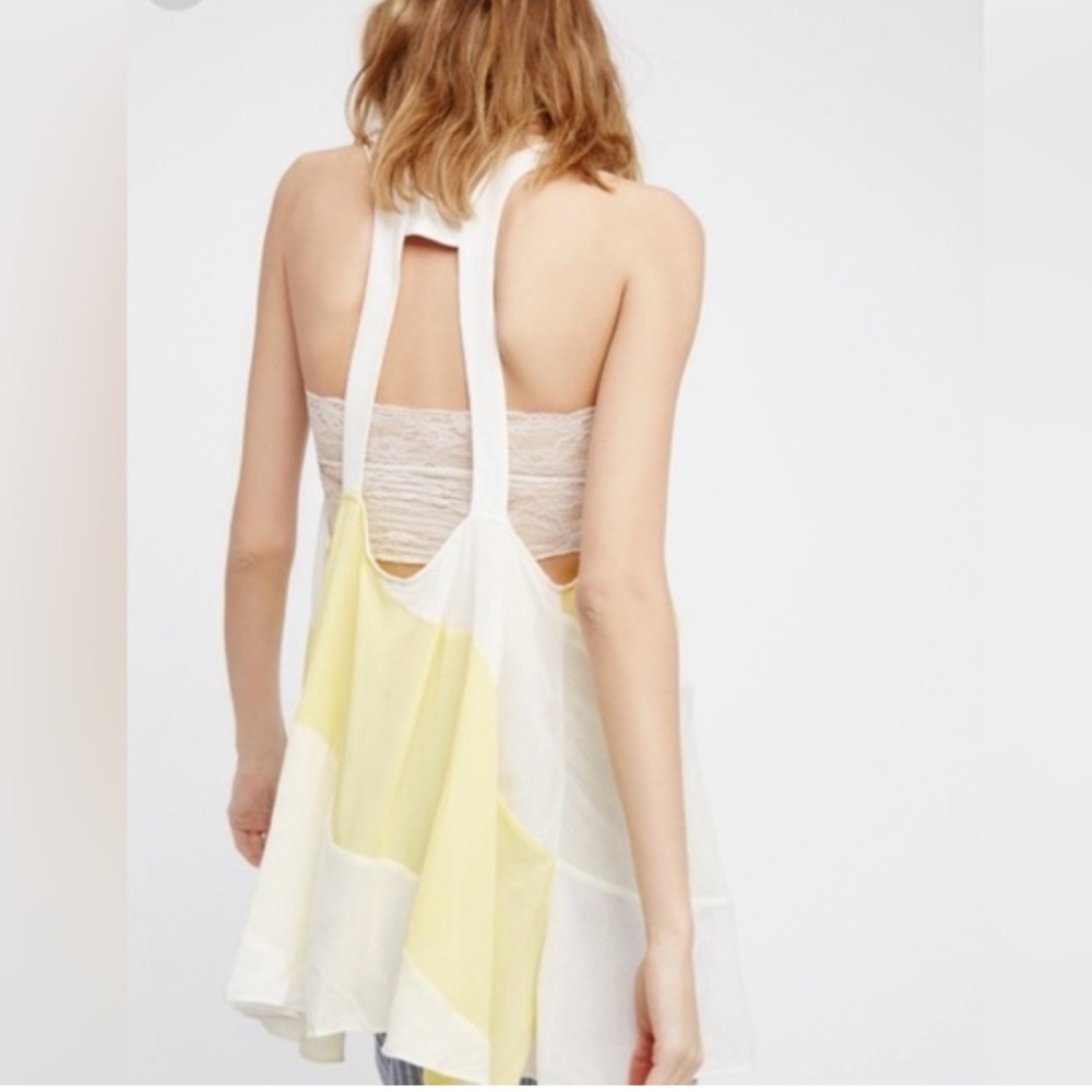 Free People Yellow Open Racer Back Striped Tank Top Tunic Size Large Boho